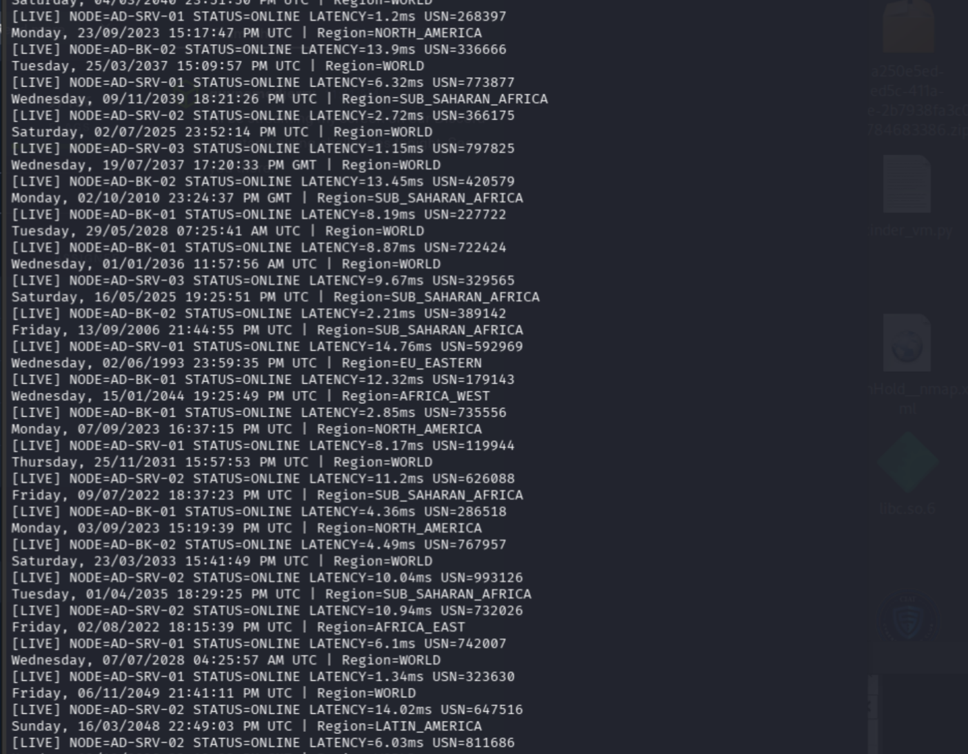 Black sheep log showing worldwide regions and impossible timestamps